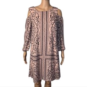 AUW Dress Long Sleeve Cold Shoulder Keyhole Back Pink Black Womens Size 6